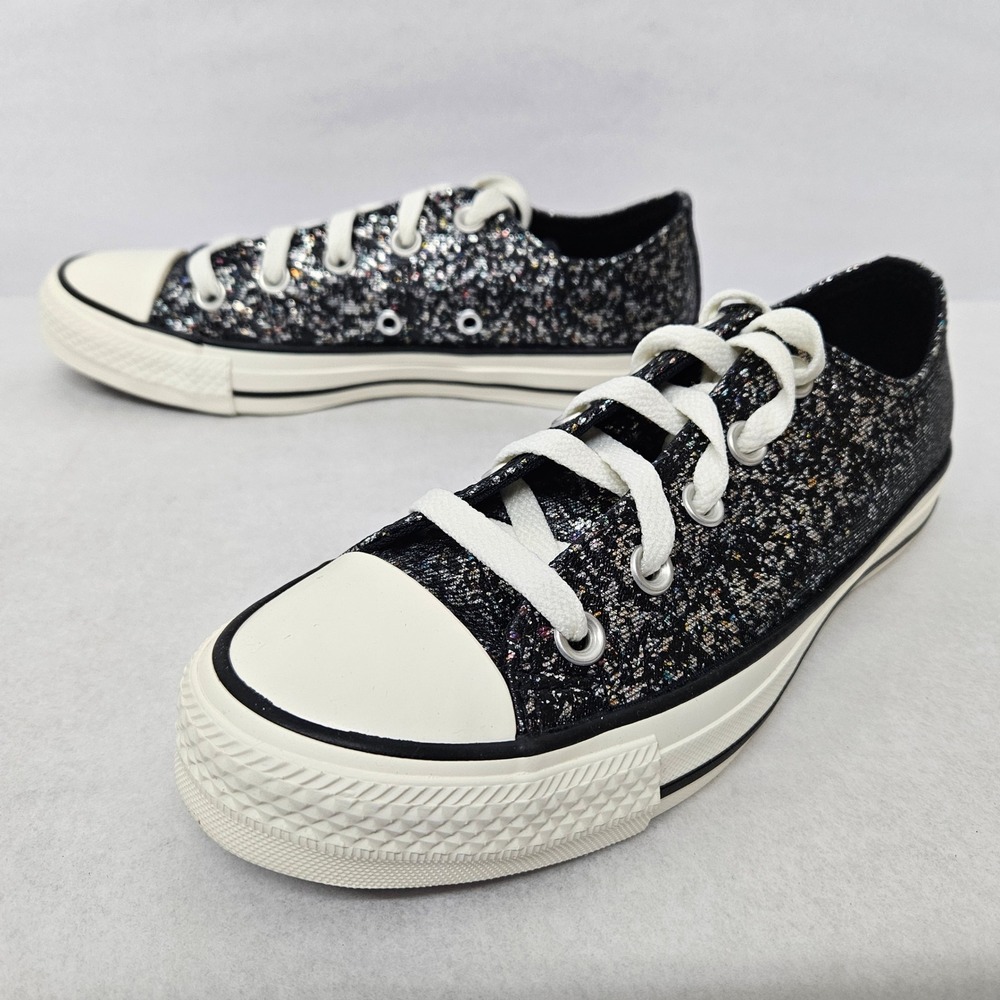 Converse Chuck Taylor All Star Oxfords A11138C Glitter Black Egret Women Size 6‎ - Picture 4 of 10